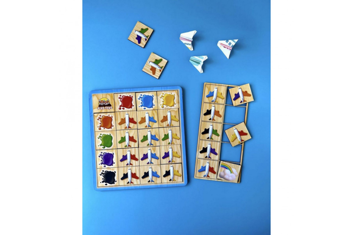 Дерев'яний пазл-сортер "Літаки" Ubumblebees (ПСФ105) PSF105 вивчення кольорів