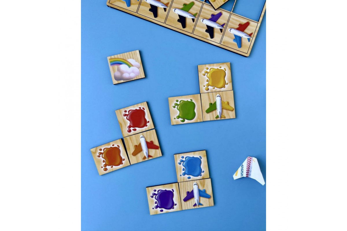 Дерев'яний пазл-сортер "Літаки" Ubumblebees (ПСФ105) PSF105 вивчення кольорів