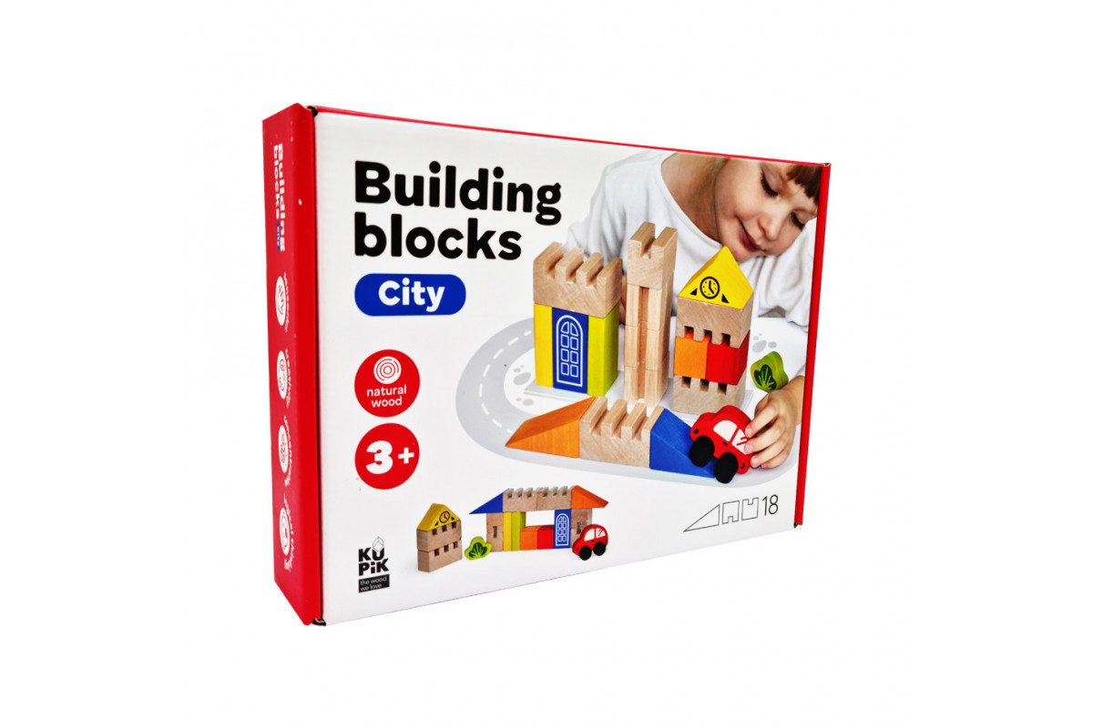 Дитячі дерев'яні Будівельні блоки "Місто" 900538, 18 деталей