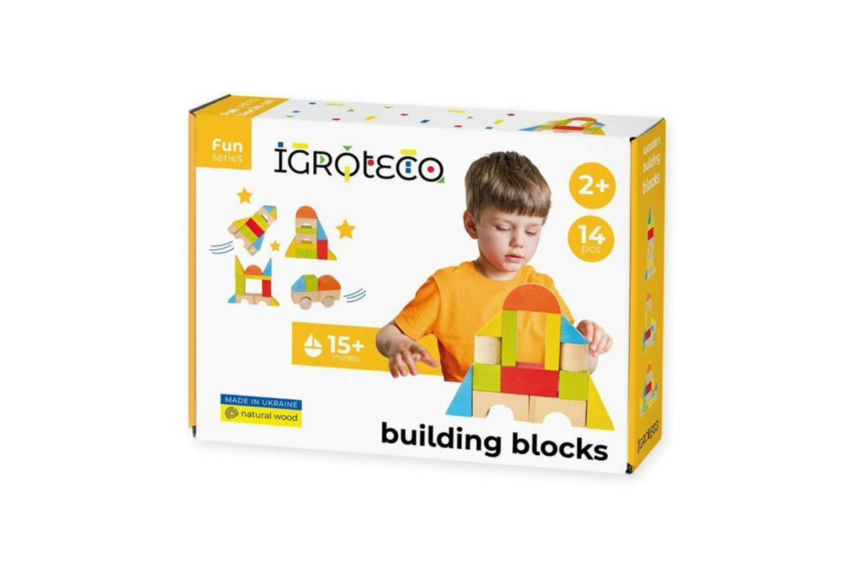 Дерев'яний конструктор "Будівельні блоки" Igroteco 900453, 14 деталей