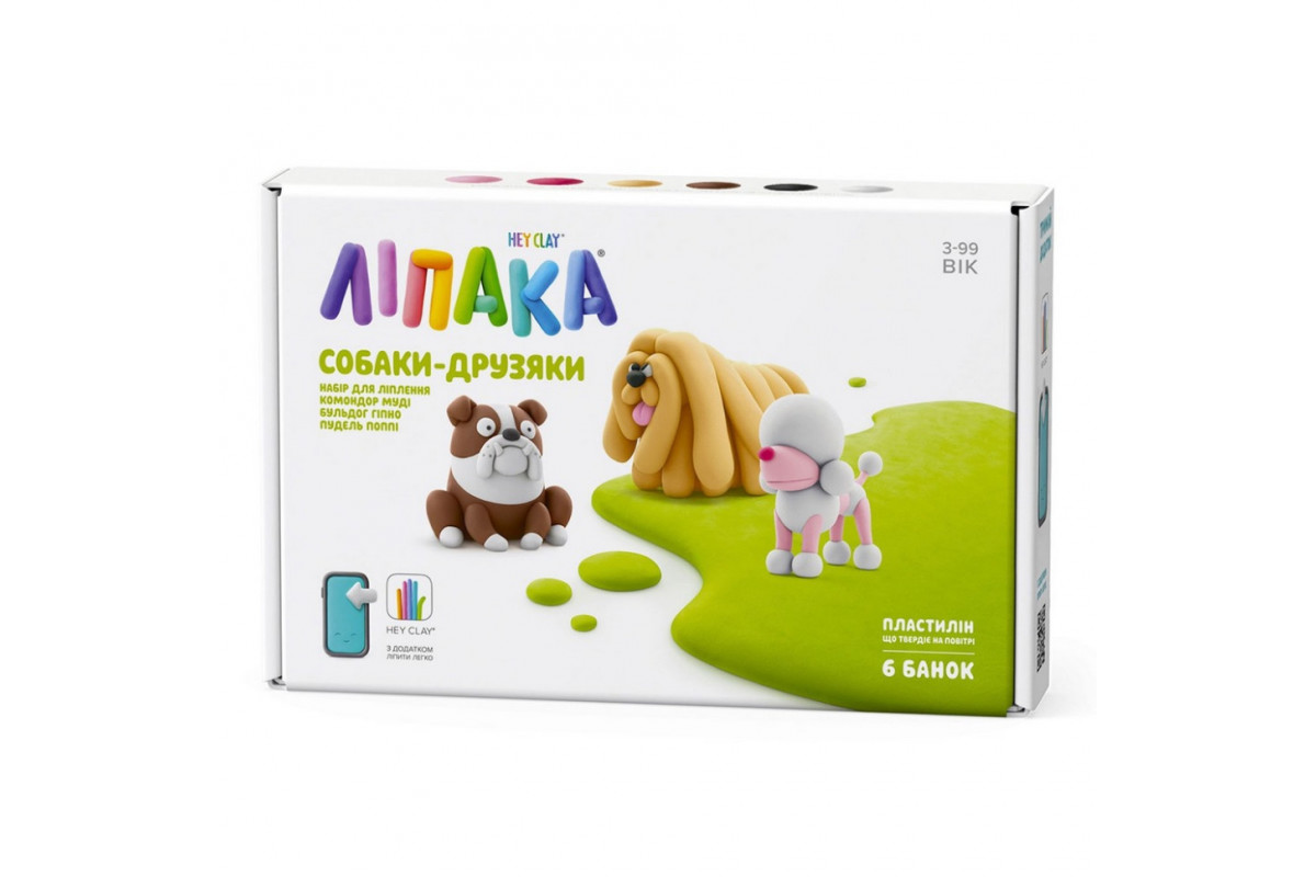 Набор пластилина "Собаки-Друзья: Комондор Муди, Бульдог Гипно, Пудель Поппи" ЛИПАКА 60057-UA01 самостоятельно затвердевает