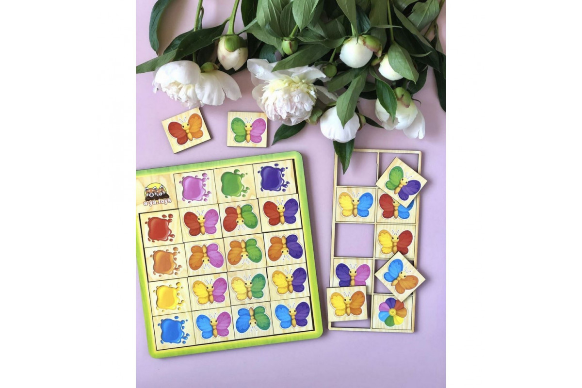 Дерев'яний пазл-сортер "Метелики" Ubumblebees (ПСФ106) PSF106 вивчення кольорів