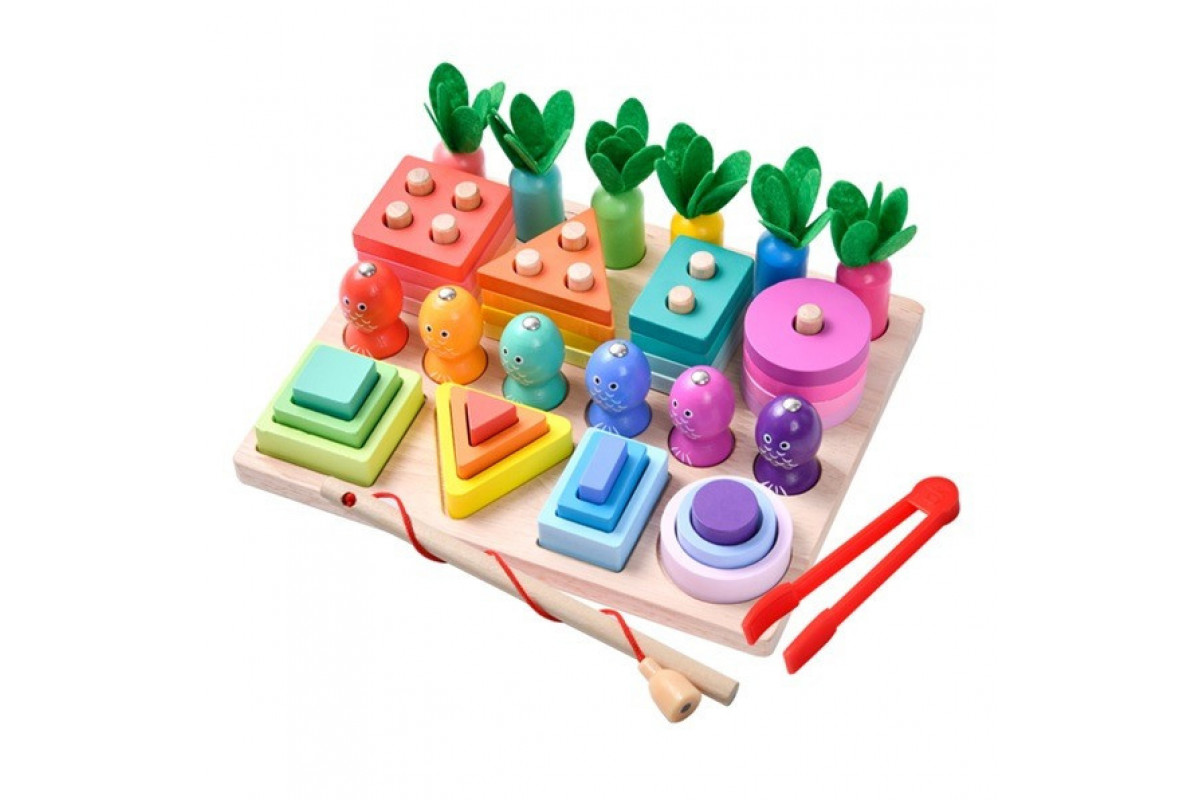 Детская деревянная игрушка "4 в 1" C15001 рыбалка, вкладыши