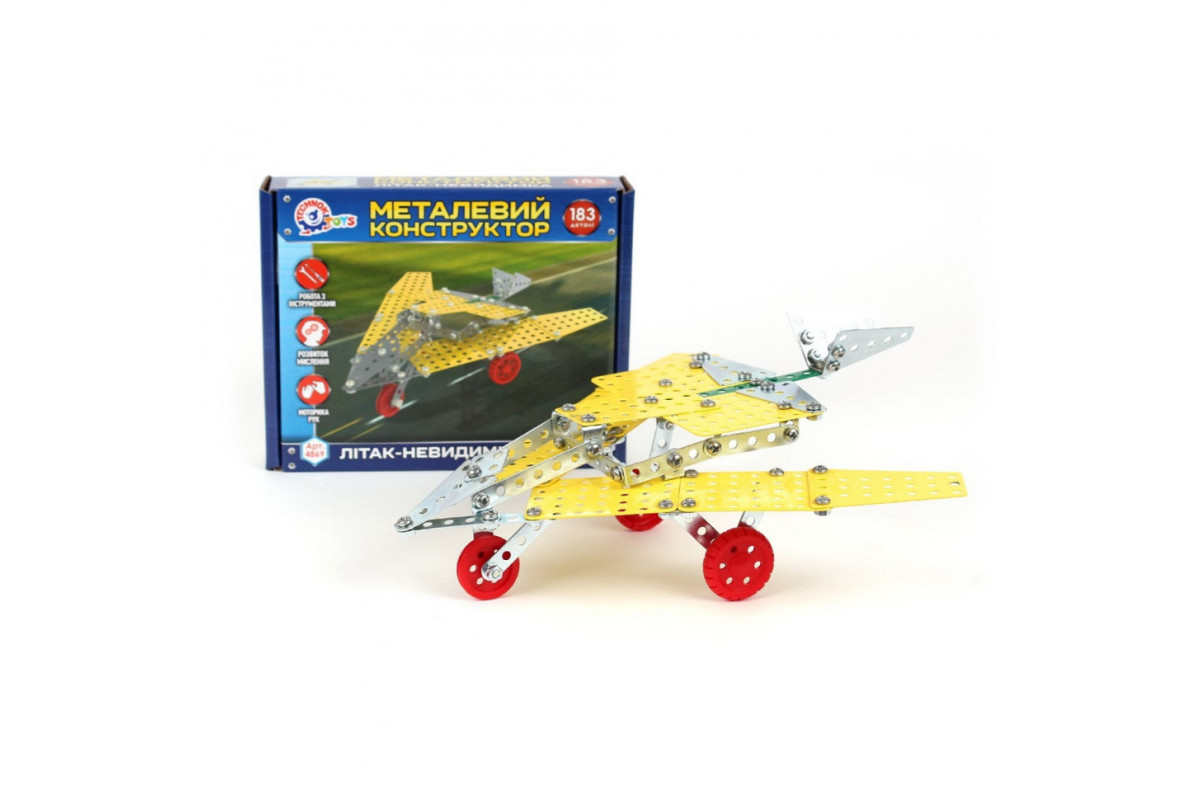 Детский Конструктор металлический "Самолет-невидимка" ТехноК 4869TXK, 183 детали