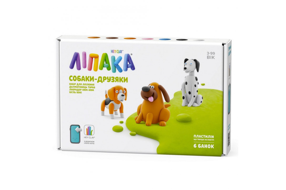 Набор пластилина "Собаки-Друзья: Далматинец Турбо, Лабрадор Ням-Ням, Бигль Воки" ЛИПАКА 60058-UA01 самостоятельно затвердевает
