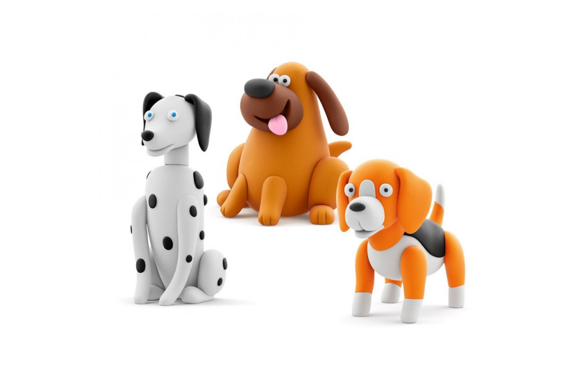 Набор пластилина "Собаки-Друзья: Далматинец Турбо, Лабрадор Ням-Ням, Бигль Воки" ЛИПАКА 60058-UA01 самостоятельно затвердевает