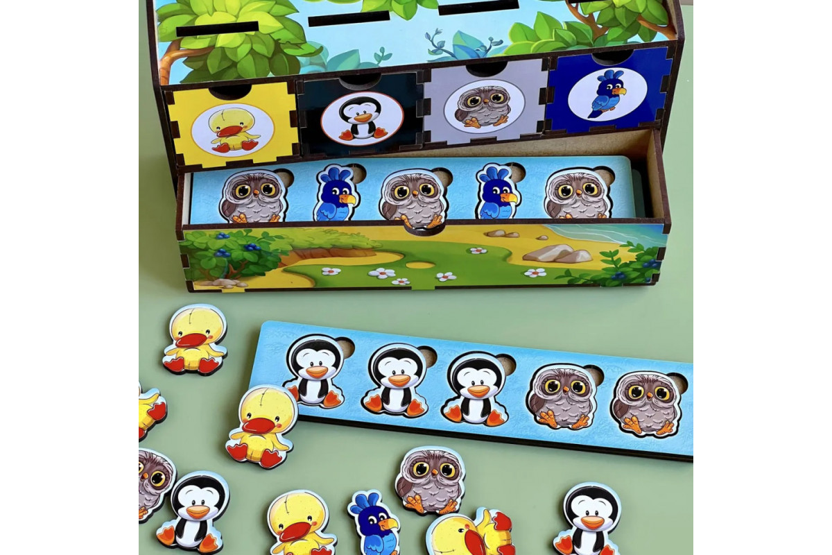 Деревянная настольная игра "Птицы" Ubumblebees (ПСД167) PSD167 сортер-комодик