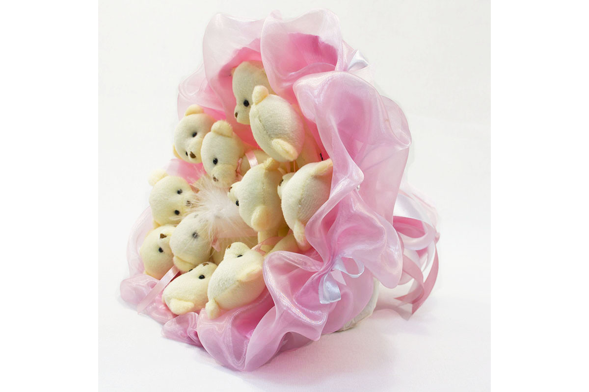 Букет из игрушек Мишки нежно-розовый 5347IT с 11ю игрушками