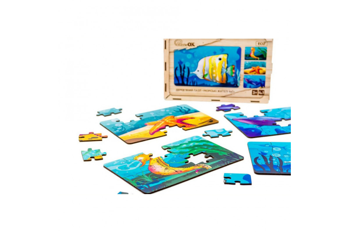 Дитячий дерев'яний пазл Морські жителі 4 в 1 Puz-57896, 80 елементів