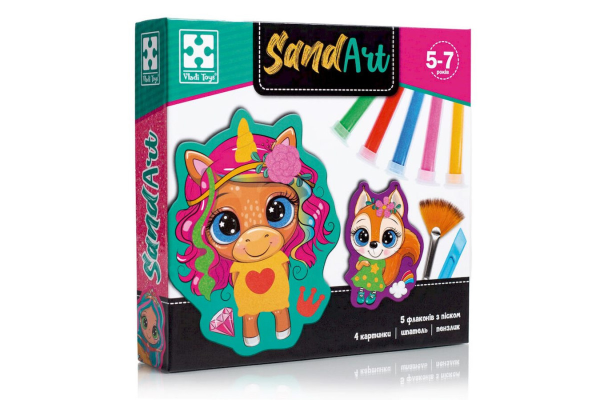 Набір для творчості "Sand Art Веселі друзі" VT4501-01, 5 флаконів з піском