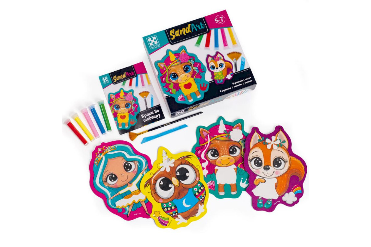 Набір для творчості "Sand Art Веселі друзі" VT4501-01, 5 флаконів з піском