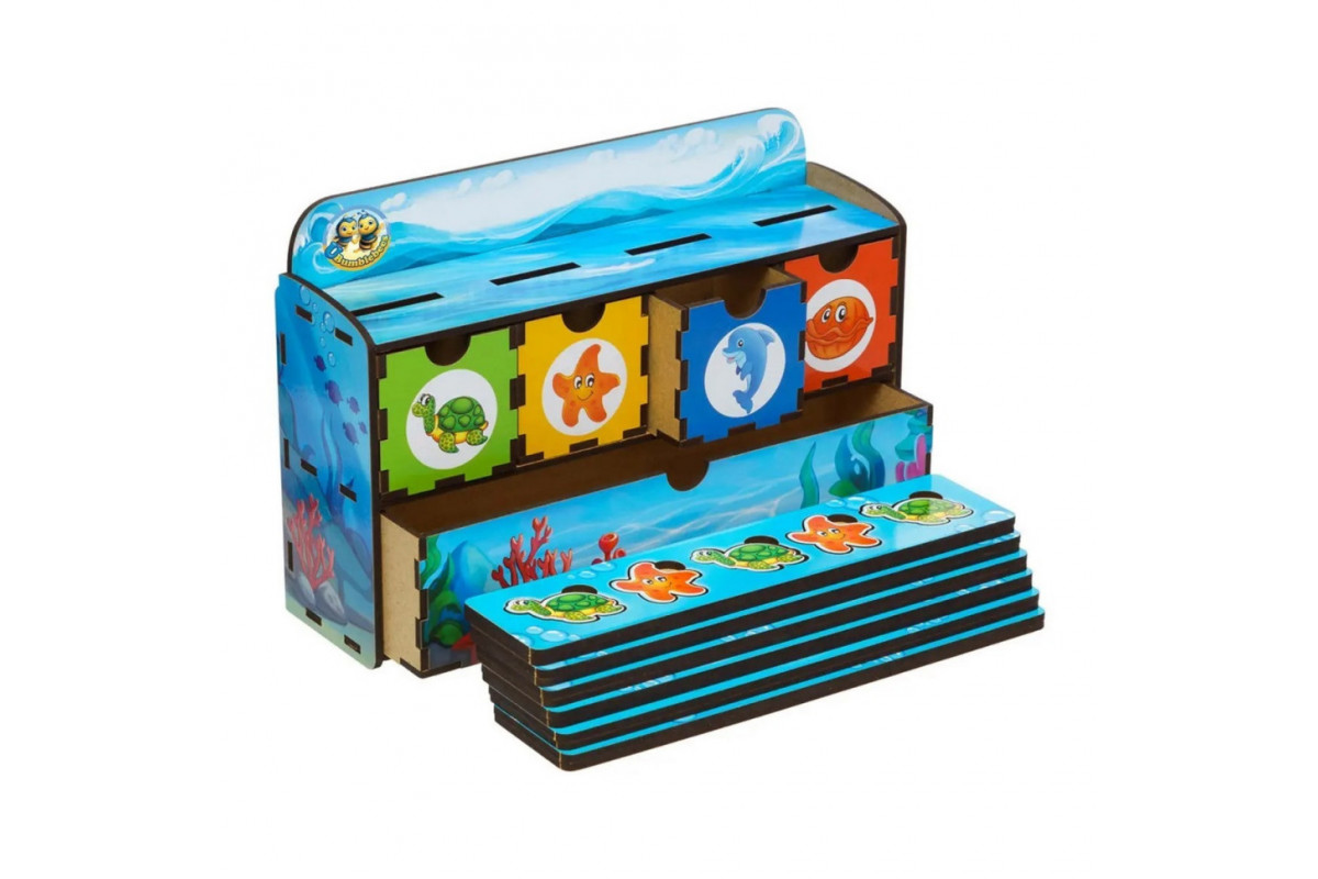 Деревянная настольная игра "Морские жители-2" Ubumblebees (ПСД004) PSD004 сортер-комодик