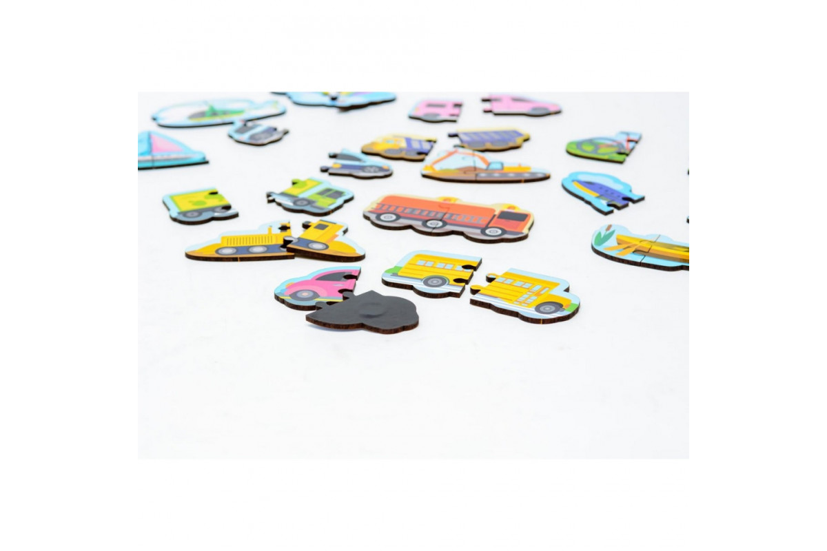 Дерев'яний магнітний пазл "Машинки" Puz-22932, 30 елементів