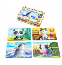 Детский деревянный пазл Животные 4 в 1 Puz-10369, 80 элементов