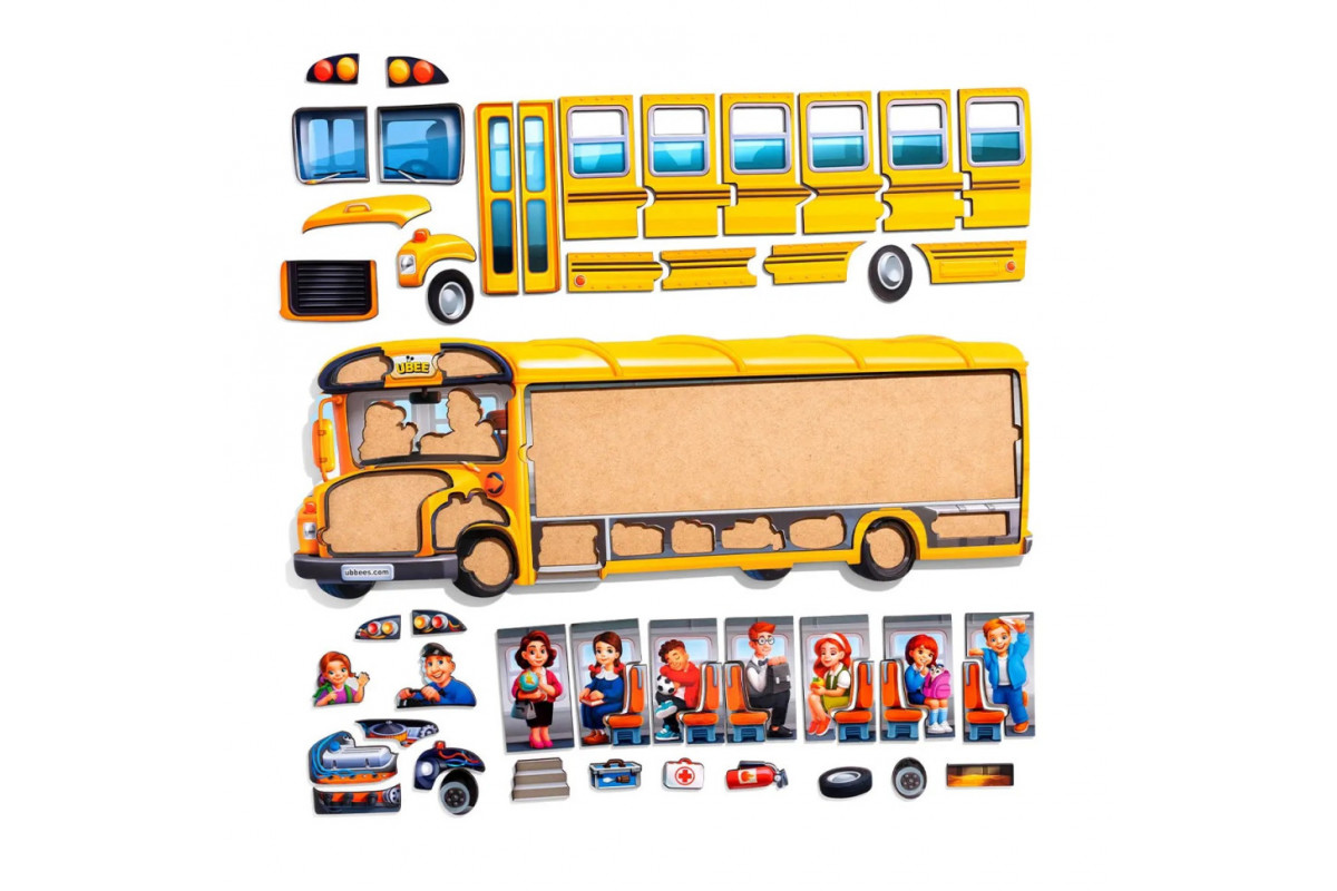 Деревянный пазл-вкладыш "Школьный автобус" (ПСД270) PSD270