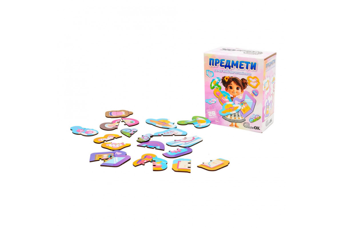 Деревянный магнитный пазл "Предметы" Puz-22931, 24 элемента