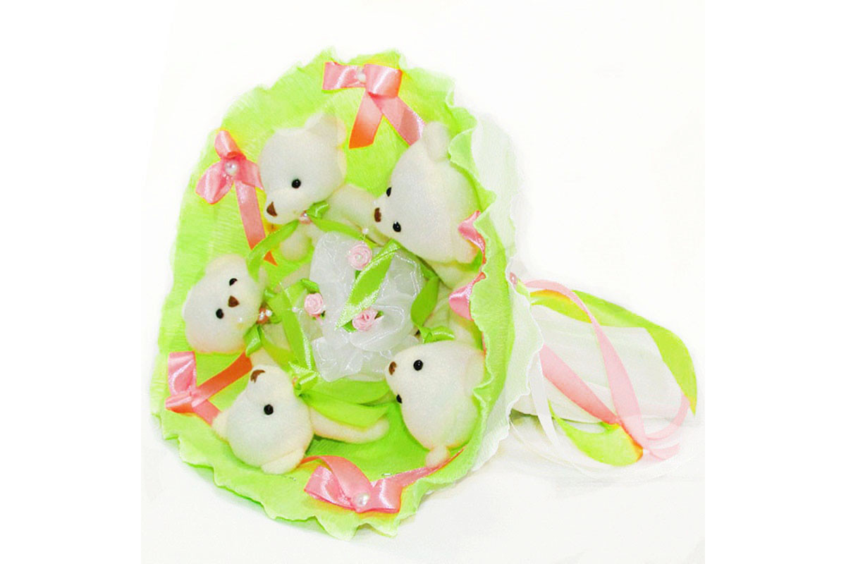 Букет из игрушек Мишки лайм 5344IT с 5ю игрушками