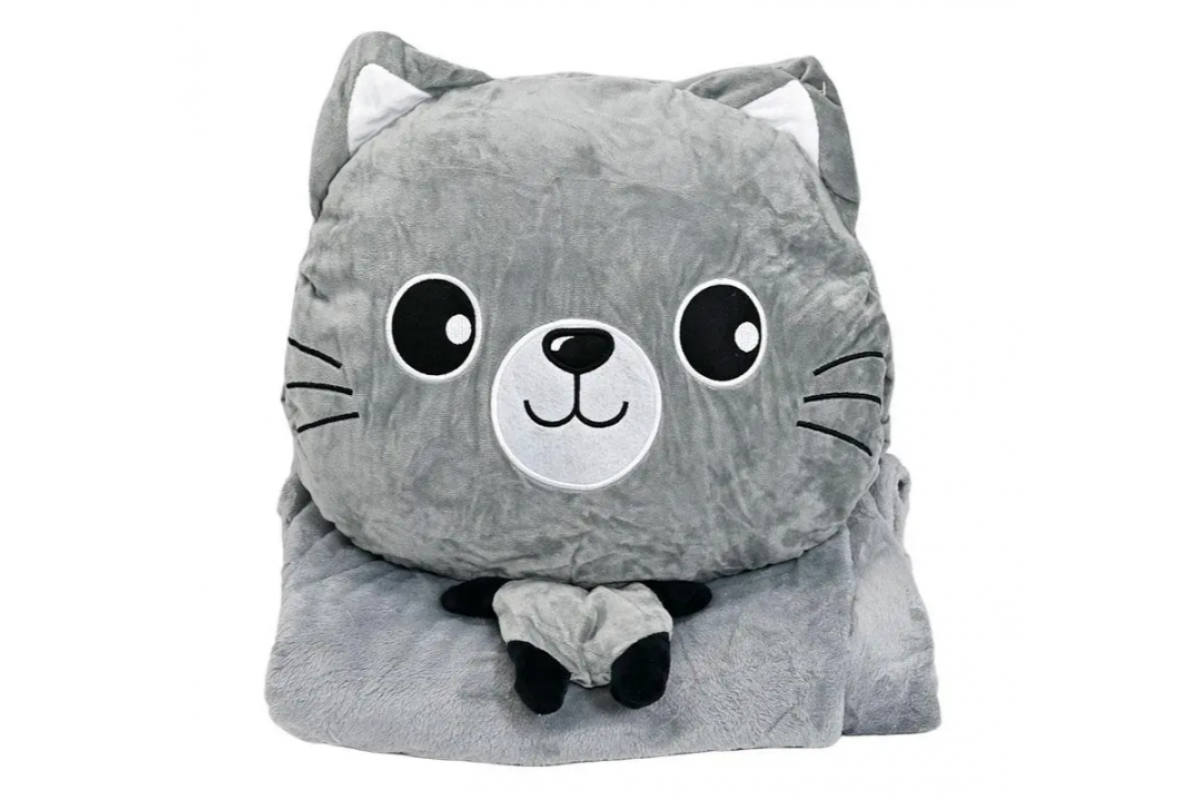 Детская мягкая игрушка "Кошечка" L1128(Grey) игрушка с пледом, размер 40 см