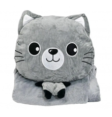 Дитяча м'яка іграшка "Кішечка" L1128(Grey) іграшка з пледом, розмір 40 см