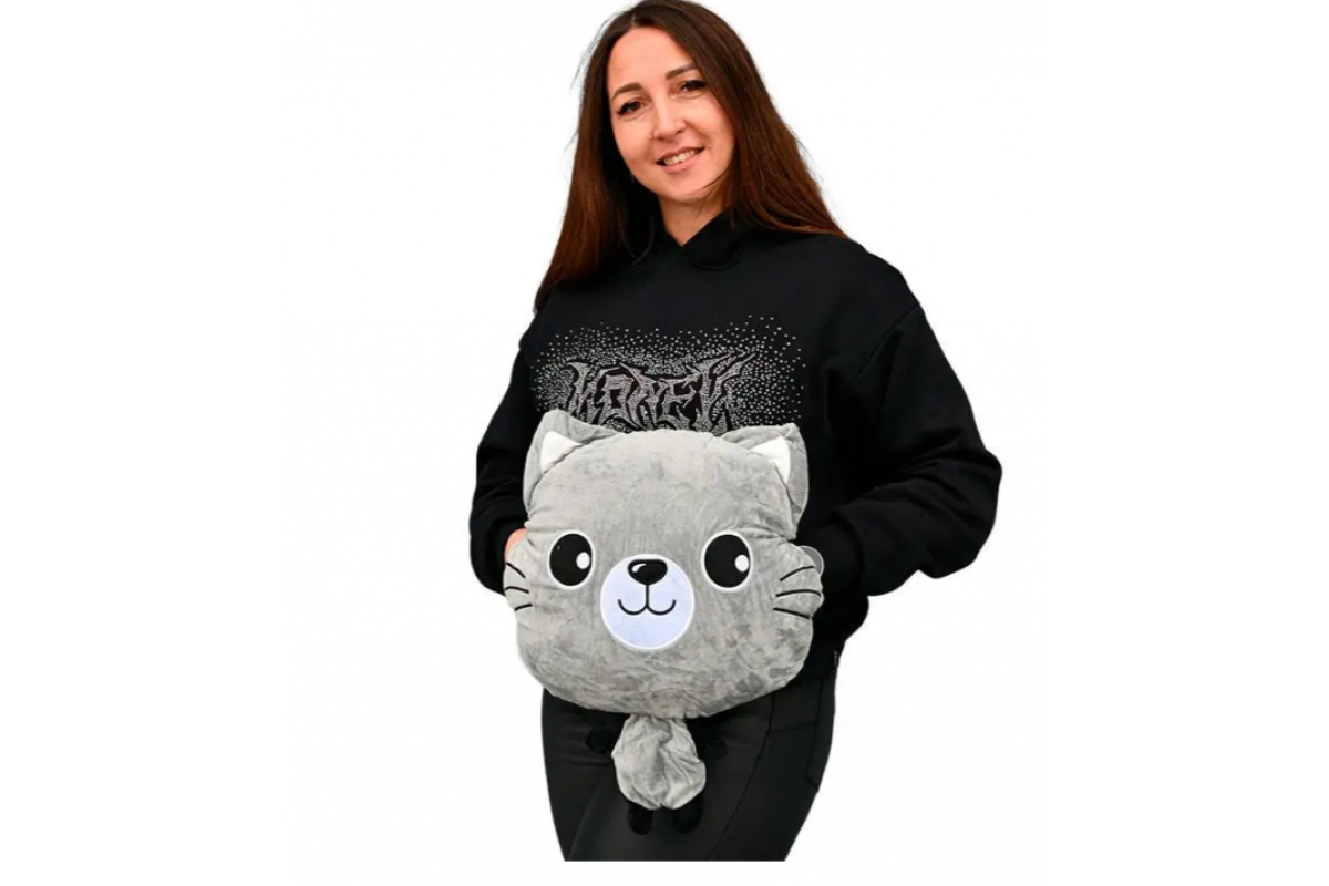 Детская мягкая игрушка "Кошечка" L1128(Grey) игрушка с пледом, размер 40 см