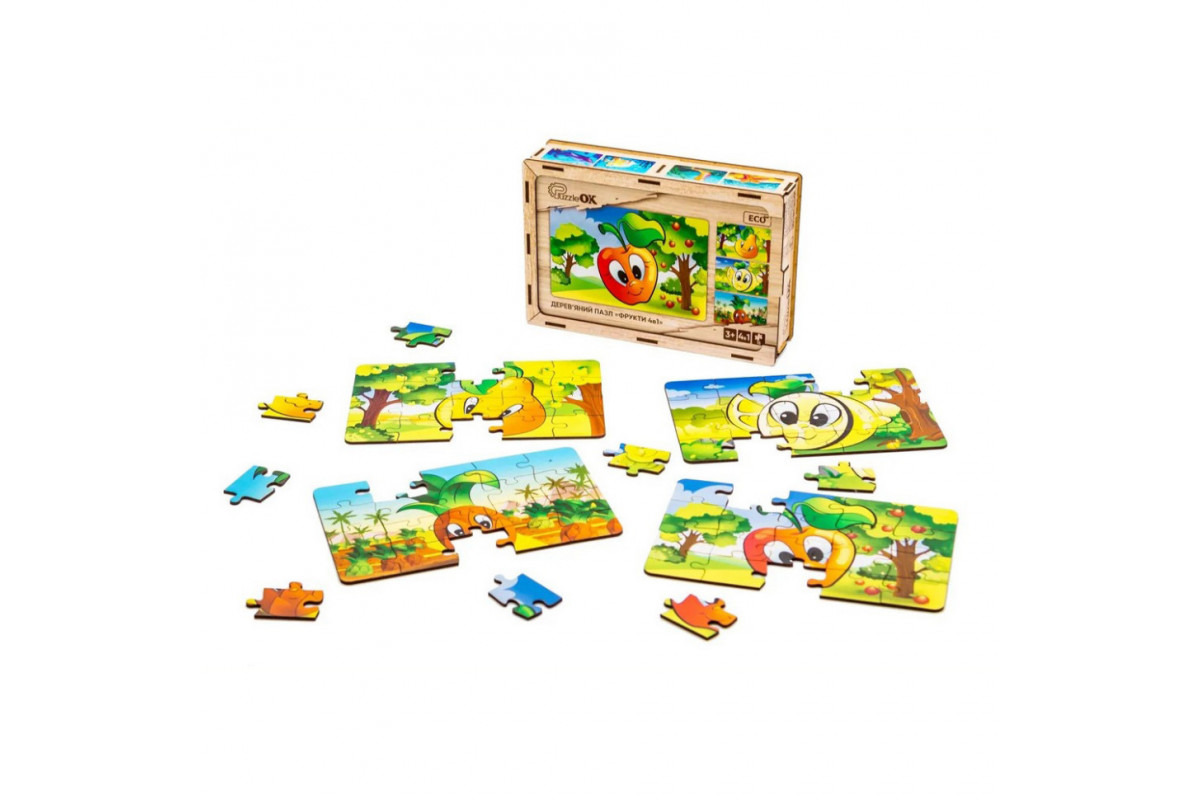 Дитячий дерев'яний пазл Фрукти 4 в 1 Puz-84681, 80 елементів