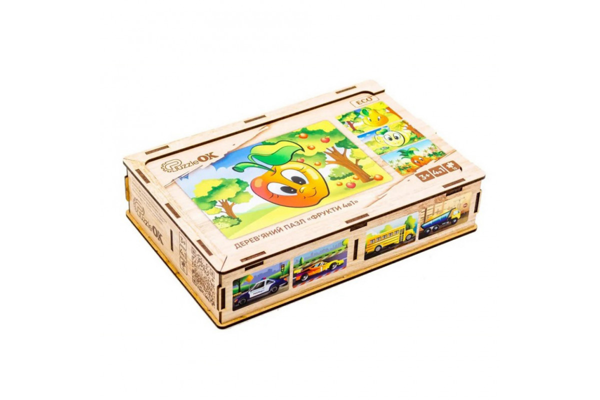 Дитячий дерев'яний пазл Фрукти 4 в 1 Puz-84681, 80 елементів