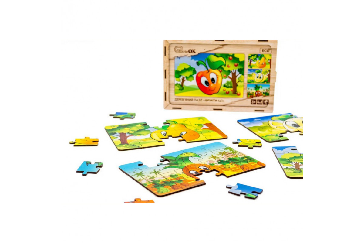 Дитячий дерев'яний пазл Фрукти 4 в 1 Puz-84681, 80 елементів