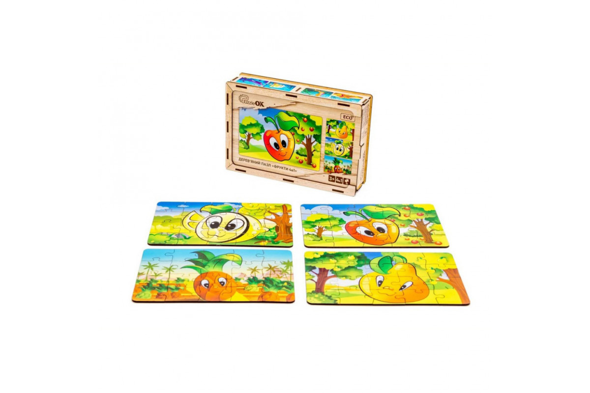 Дитячий дерев'яний пазл Фрукти 4 в 1 Puz-84681, 80 елементів