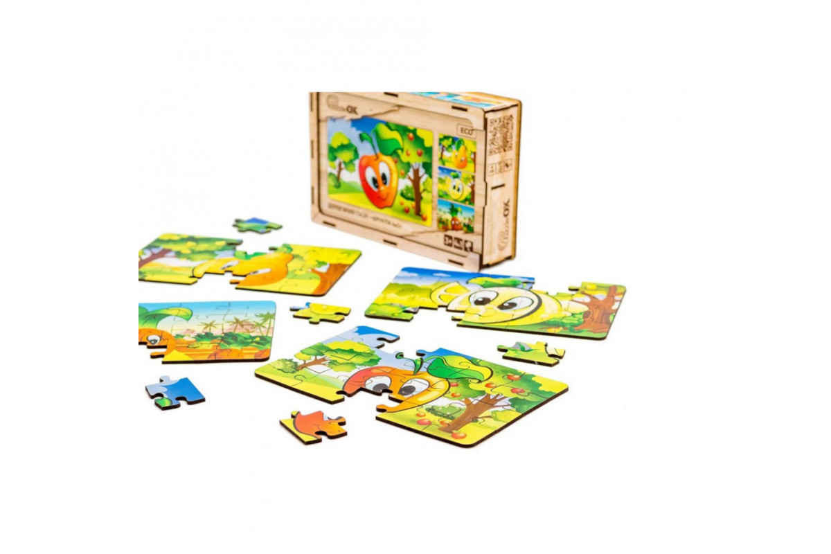 Дитячий дерев'яний пазл Фрукти 4 в 1 Puz-84681, 80 елементів