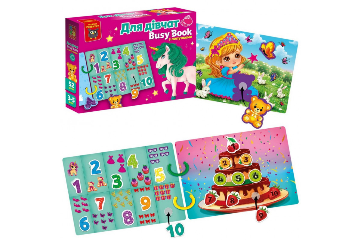 Детская развивающая книжечка "Бизи бук для девочек" VT1310-09, 54 элемента