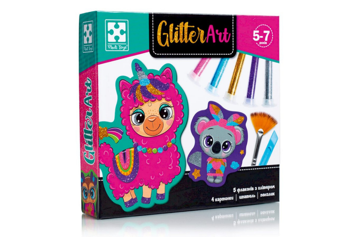 Набір для творчості "Glitter Art Блискучі звірята" VT4501-11, 5 флаконів з гліттерами