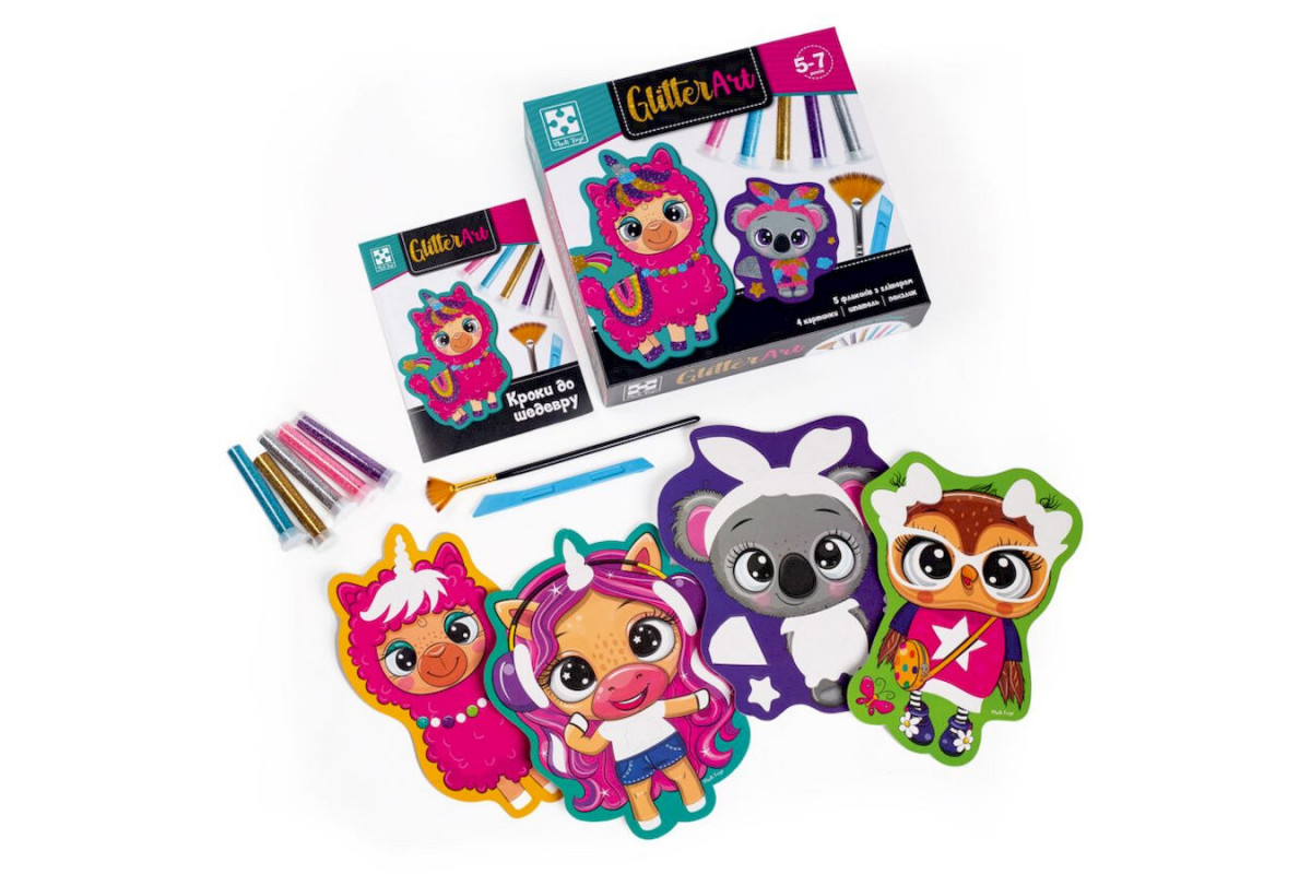 Набір для творчості "Glitter Art Блискучі звірята" VT4501-11, 5 флаконів з гліттерами
