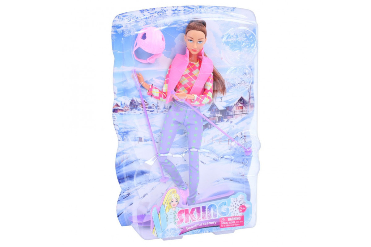 Детская кукла "Лыжница" 8520(Pink) розовый, шарнирная 29 см