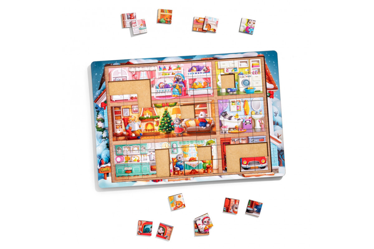 Пазл детский деревянный "Кошкин дом" (ПСД249) PSD249, 176 элементов