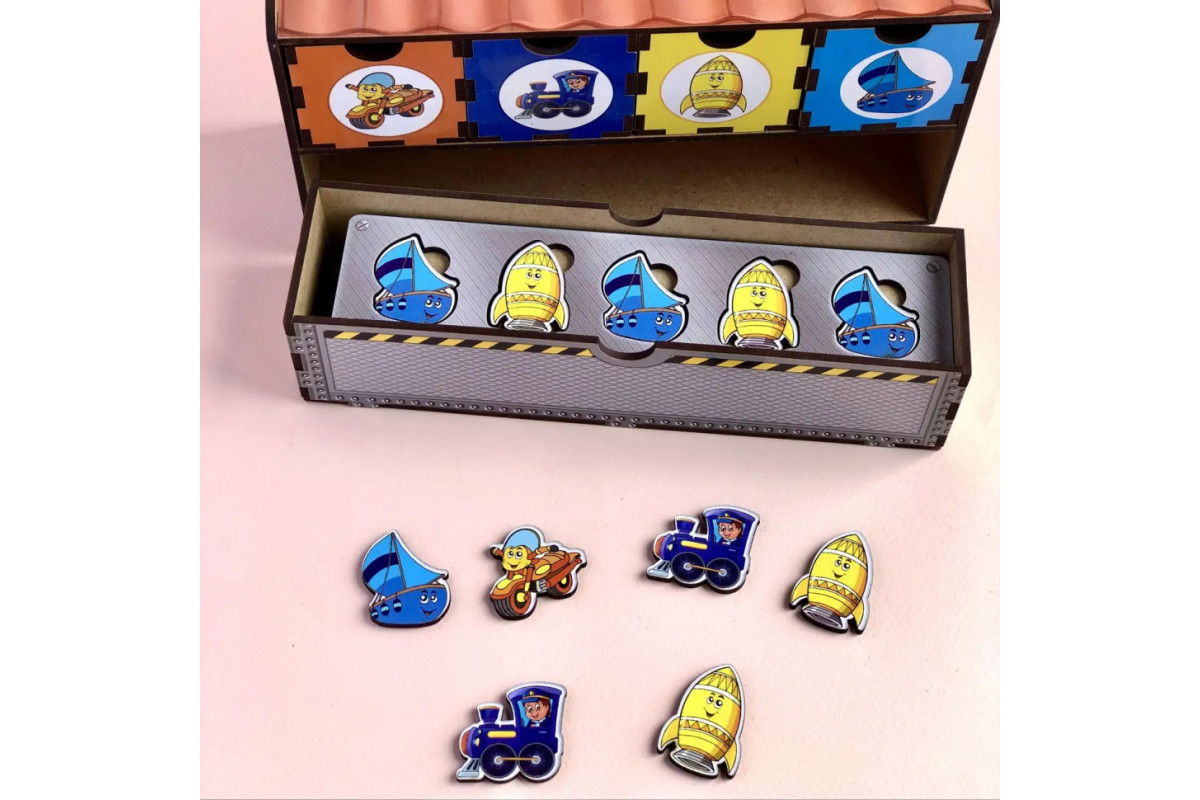 Дерев'яна настільна гра "Транспорт-2" Ubumblebees (ПСД006) PSD006 сортер-комодик