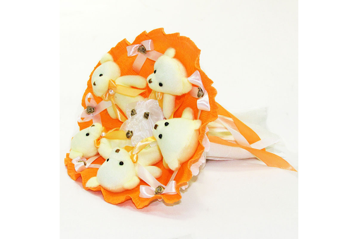 Букет из игрушек Мишки оранжевый 5345IT с 5ю игрушками