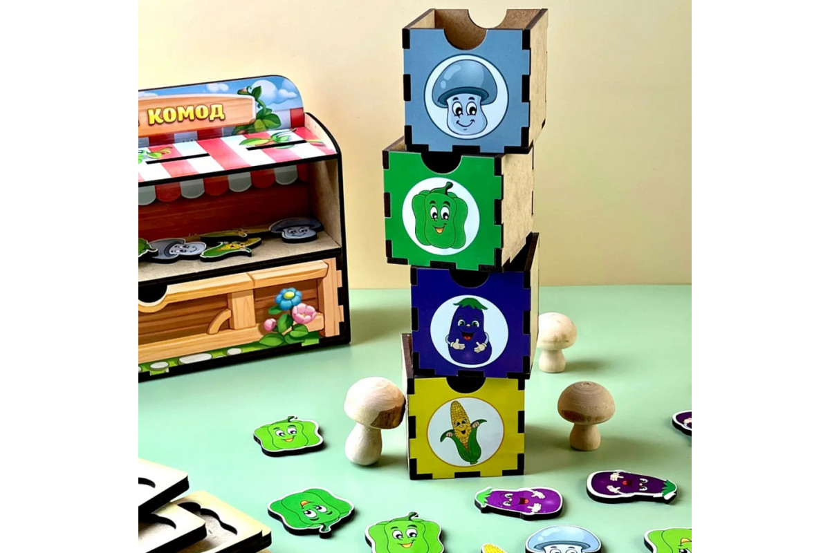 Деревянная настольная игра "Овощи -1" Ubumblebees (ПСД007) PSD007 сортер-комодик