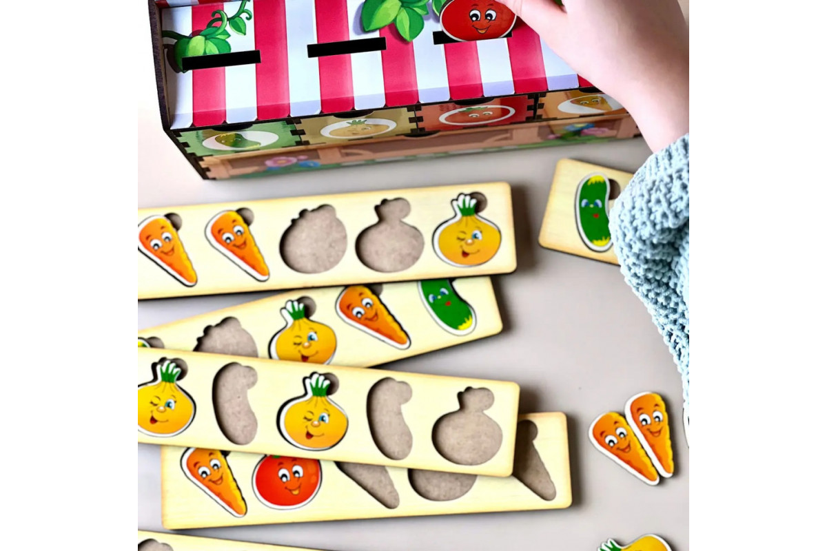 Деревянная настольная игра "Овощи -2" Ubumblebees (ПСД008) PSD008 сортер-комодик