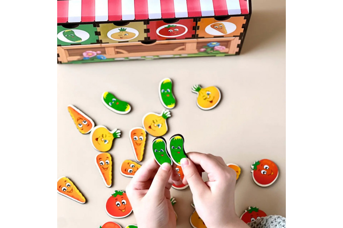 Деревянная настольная игра "Овощи -2" Ubumblebees (ПСД008) PSD008 сортер-комодик