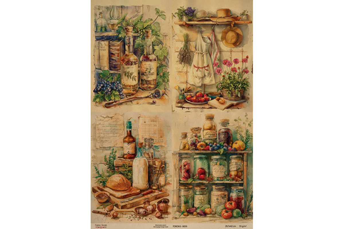 Декупажная карта на крафт-бумаге "Ботаника Винтаж" FDKDA3-0059, 29,7x42 см