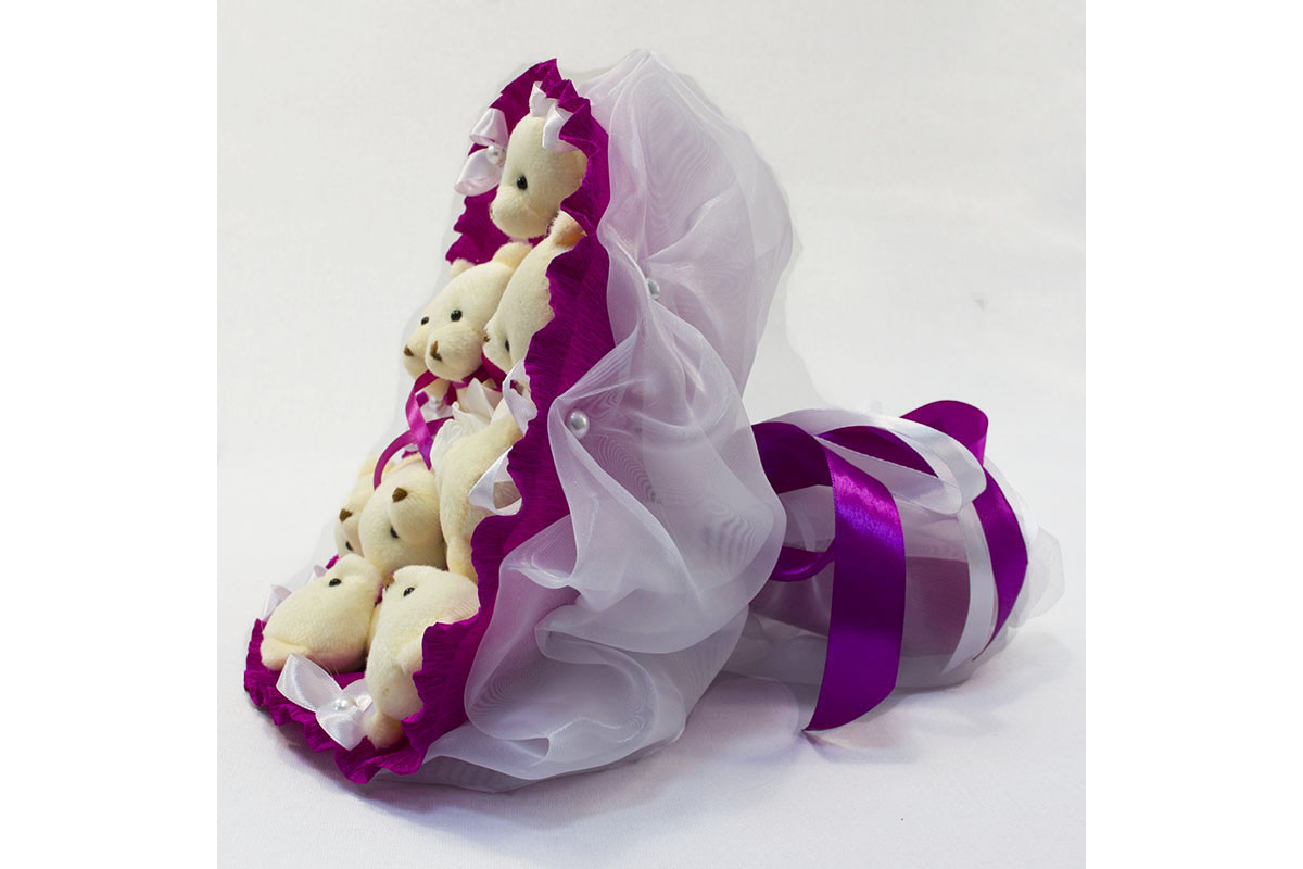 Букет из игрушек Мишки фуксия 5351IT с 9ю игрушками