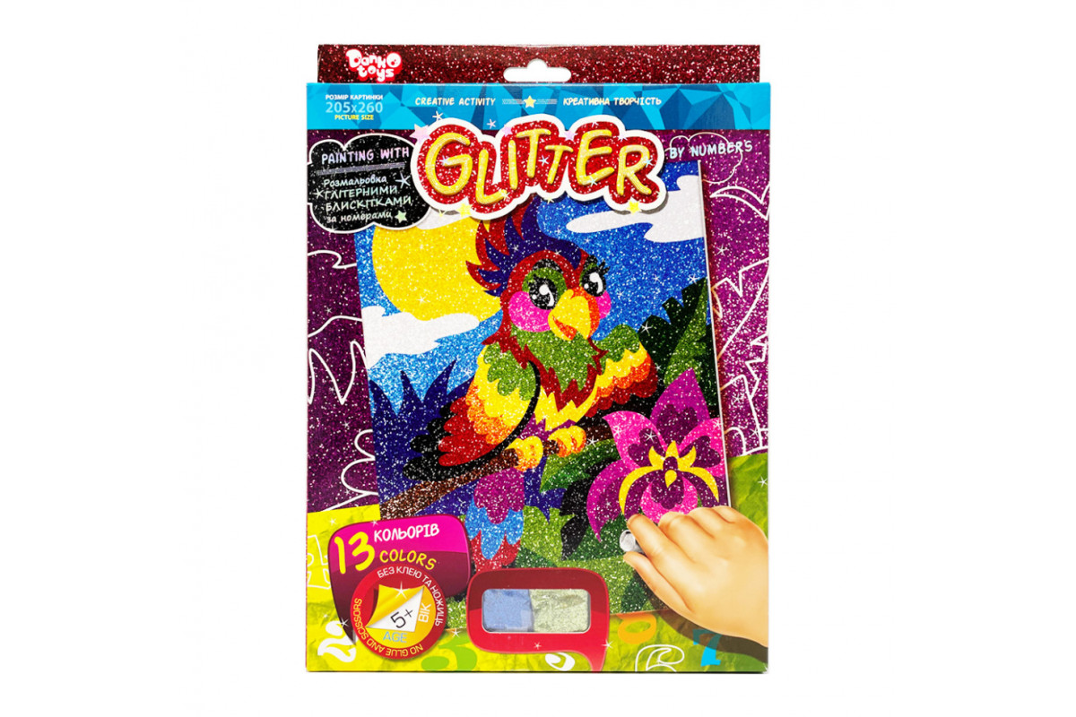 Розмальовка глітерними блискітками за номерами "Папуга" РГН-02-04 міні 20,5х26 см