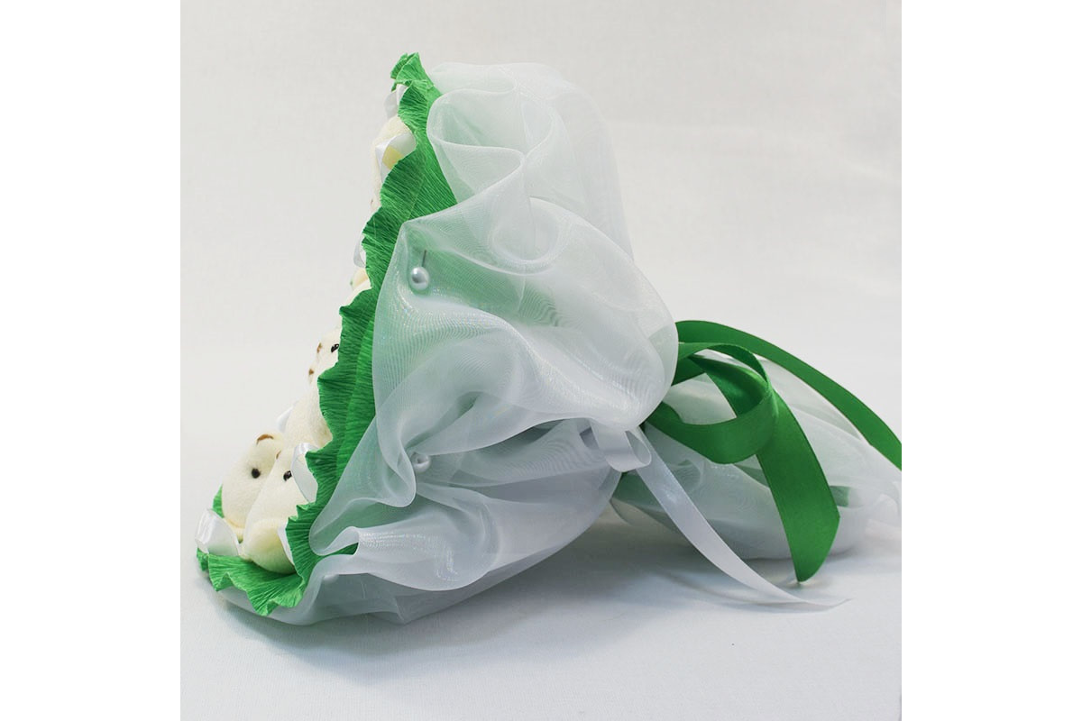 Букет из игрушек Мишки изумрудный 5352IT с 9ю игрушками