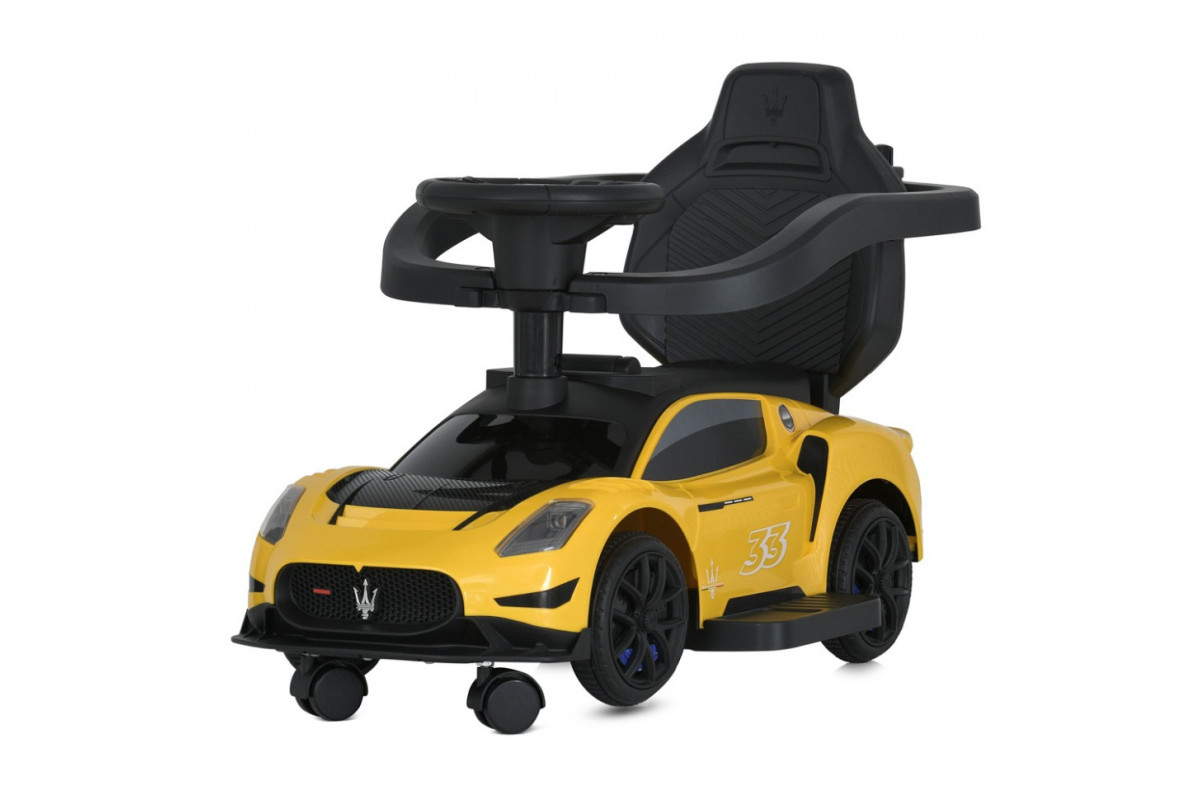 Детская каталка-толокар 2 в 1 M 5106-6 желтый, с родителькой ручкой