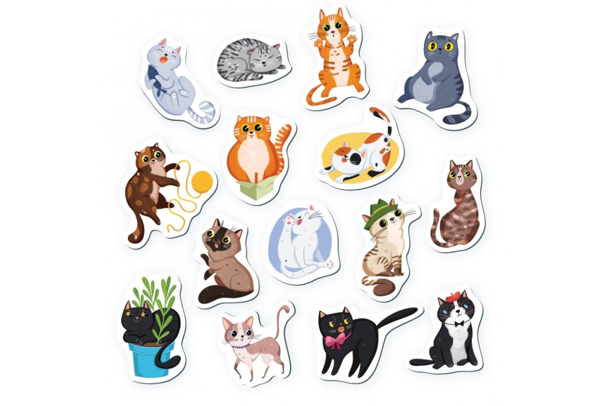 Набір магнітів "Котики" 200258, 15 елементів в комплекті