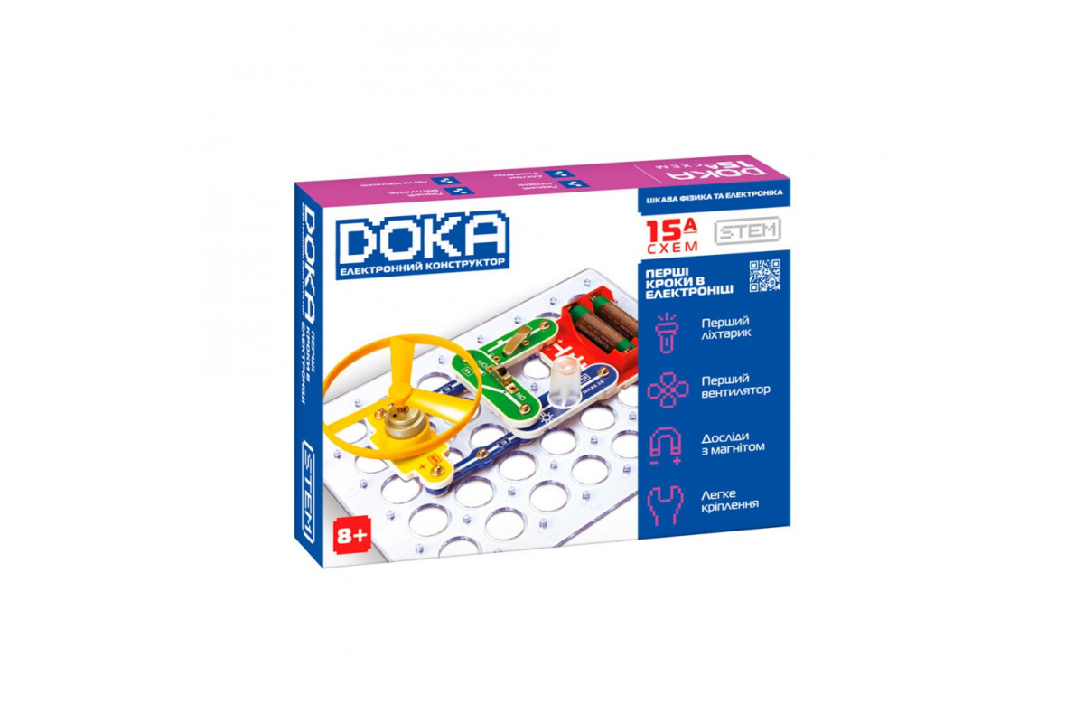 Электронный конструктор "Первые шаги в электронике" DOKA D70709 набор А, 15 схем, свет