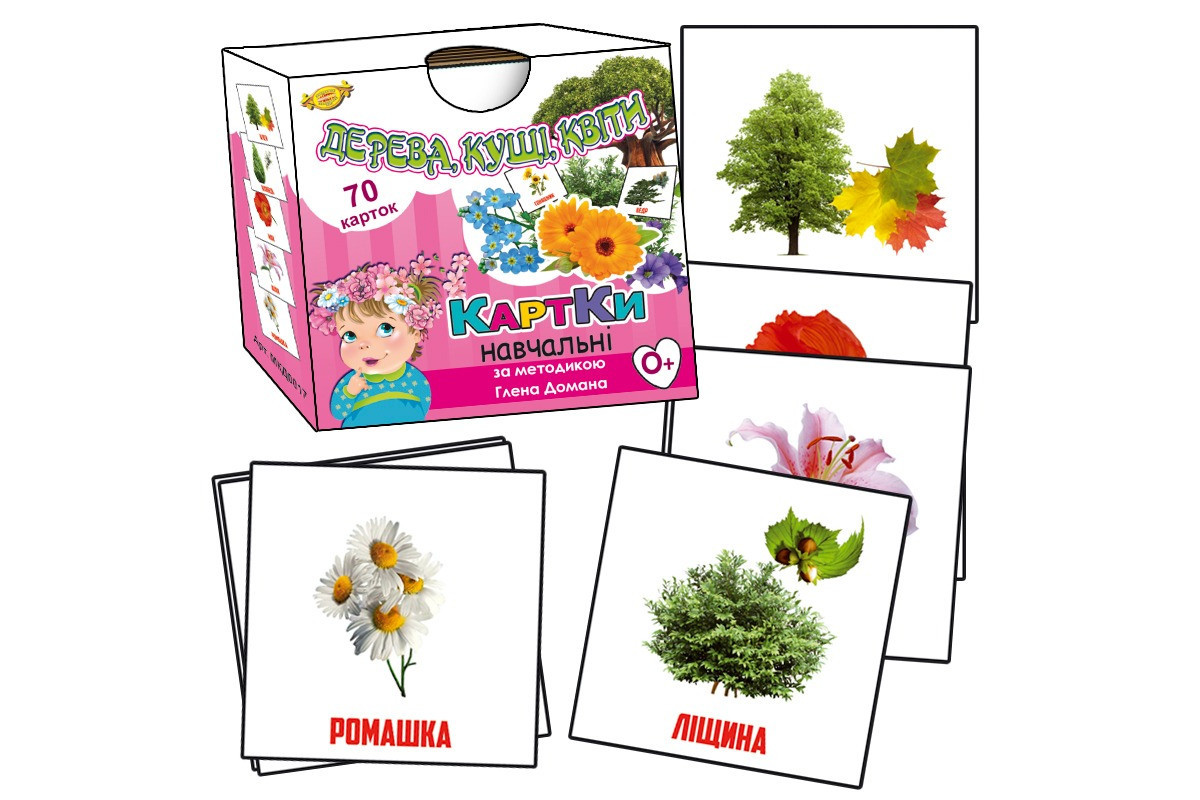 Обучающие карточки Глена Домана. "Деревья, кусты, цветы" MKD0017 укр.
