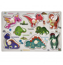 Дерев'яний пазл-вкладиш Динозаври 53972-10 ручка-тримач, у плівці