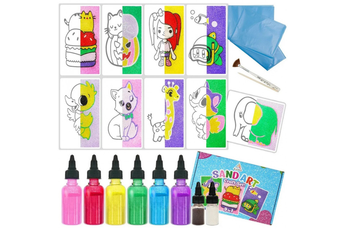 Детский набор для творчества картины из песка 9 в 1 KP-004 на картоне