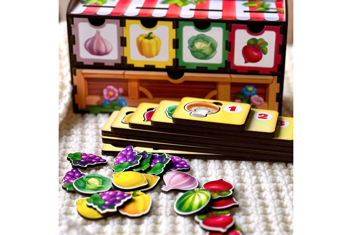 Дерев'яна настільна гра "Рахунок -1" Ubumblebees (ПСД069) PSD069 сортер-комодик